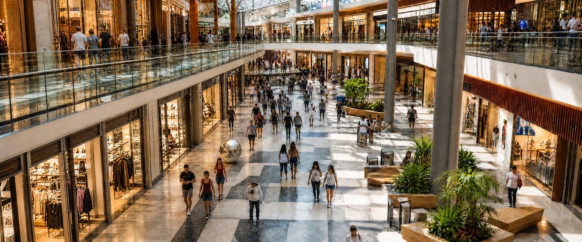 Interior of a busy modern shopping centre